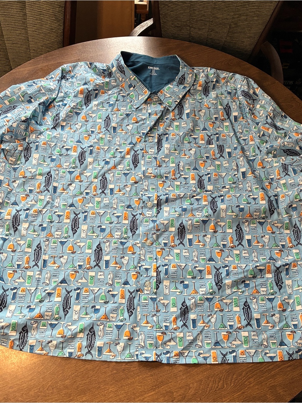 Men's Light Blue Cocktail Print Casual Button-Down Shirt